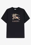 Burberry Men Black Crewneck T-shirt With Ekd And Logo Lettering Embroidery On The Front In Cotton Ma In Black