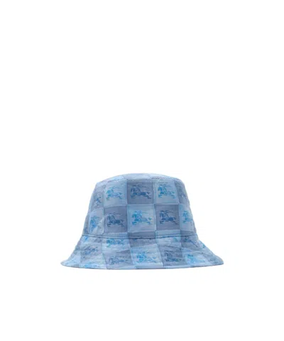 Burberry Ekd Checkerboard Cotton Bucket Hat In Blue