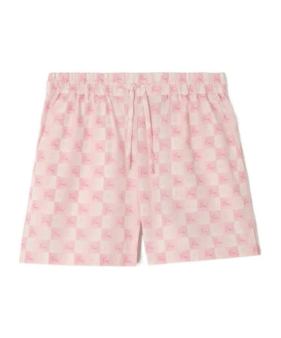 Burberry Ekd Checkerboard Cotton Poplin Shorts In Pink