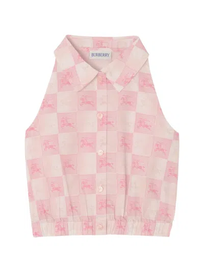 Burberry Kids' Ekd Checkerboard​ Cotton Shirt In Pink
