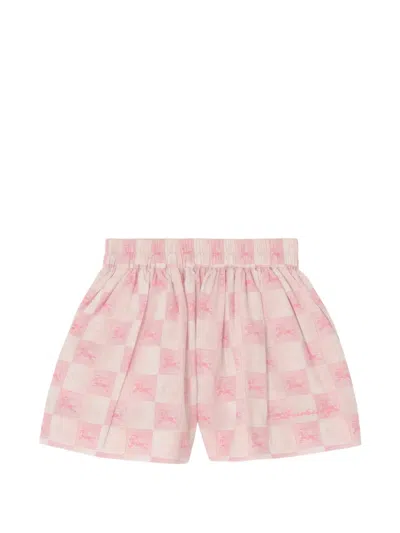 Burberry Kids' Ekd Checkerboard Cotton Shorts In Pink