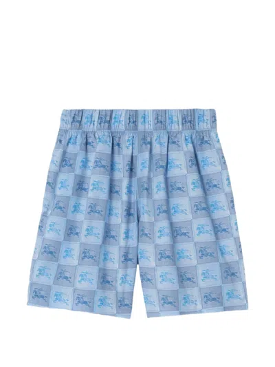 Burberry Kids' Ekd Checkerboard​ Cotton Shorts In Blue