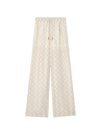 Burberry Ekd Checkerboard Silk Pyjama Trousers In Neutral
