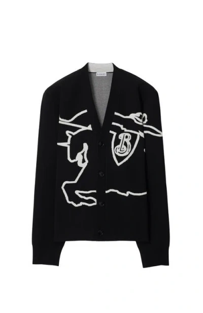 Burberry Black/white Chalk Cardigan With Ekd In Black/chalk