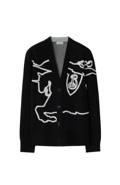 Burberry Equestrian Knight Cotton-blend Cardigan In Black
