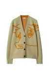 Burberry Ekd Cotton Blend Cardigan In Hunter/pumpkin