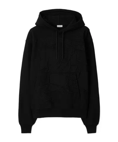 Burberry Cotton Cashmere Embroidered Logo Hoodie In Black