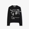Burberry Black Crewneck Sweater With Maxi Ekd Logo On The Front In Cotton Blend In Black/chalk