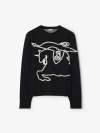 Burberry Black Crewneck Sweater With Maxi Ekd Logo On The Front In Cotton Blend In Black/chalk