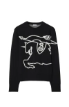 Burberry Black Crewneck Sweater With Maxi Ekd Logo On The Front In Cotton Blend In Black/chalk
