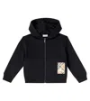 Burberry Check Label Cotton Zip Hoodie In Black