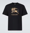 Burberry Men Black Crewneck T-shirt With Ekd And Logo Lettering Embroidery On The Front In Cotton Ma In Black