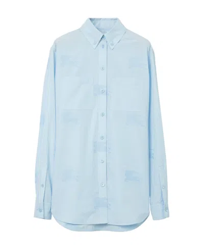 Burberry Ekd Cotton Oversized Shirt In Blue