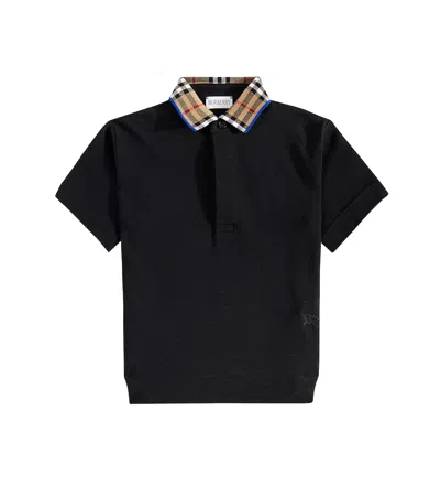 Burberry Kids' Ekd Cotton Piqué Polo Shirt In Black