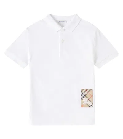 Burberry Kids'  Check Label Cotton Polo Shirt In White