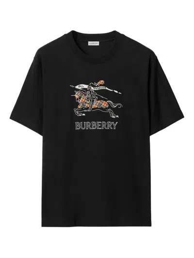 Burberry Equestrian Knight Cotton T-shirt In Black