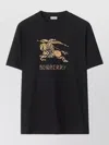 Burberry Men Black Crewneck T-shirt With Ekd And Logo Lettering Embroidery On The Front In Cotton Ma In Black