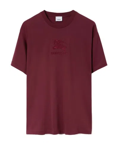 Burberry Embroidered Ekd Cotton T-shirt In Deep Crimson