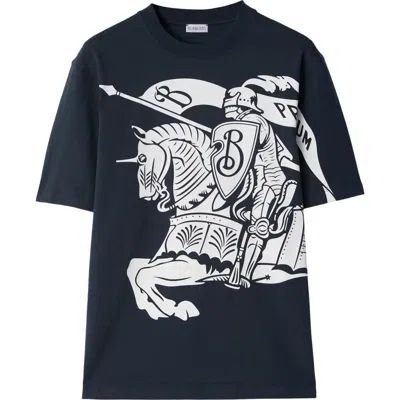 Burberry Logo Printed Crewneck T-shirt In Blue