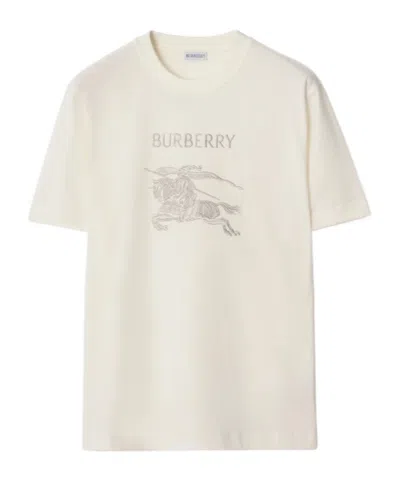 Burberry Cotton Embroidered Logo Slim T-shirt In White