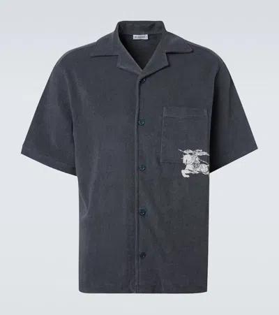 Burberry Ekd Cotton Terry Bowling Shirt In Gray