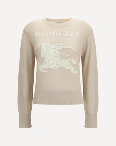 Burberry Wool Blend Crew Neck Knit Sweater In Brown