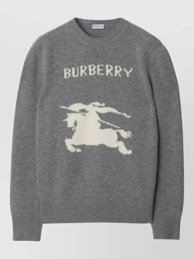 Burberry Ekd Crewneck Sweater Intarsia Long Sleeves In Gray