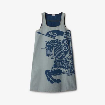 Burberry Equestrian Knight Design Denim Mini Dress In Denim Blue