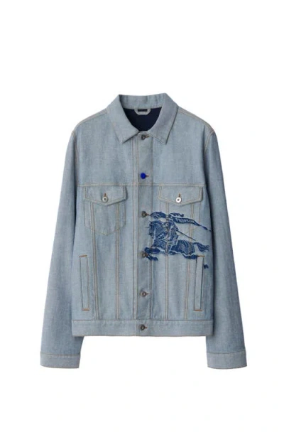 Burberry Ekd-motif Denim Jacket In Denim Blue