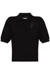 Burberry Ekd Detailed Short Sleeved Ribbed Polo Top In Black