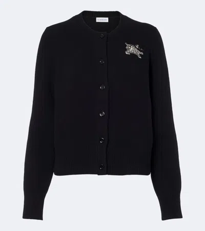 Burberry Ekd Embellished Wool And Cashmere Cardigan In Black