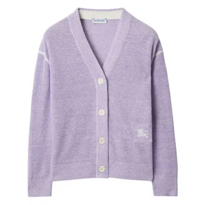 Burberry Ekd Embroided Ribbed Cardigan In Purple