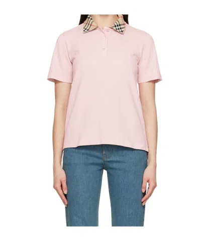 Burberry Ekd Embroidered Checked Collar Polo Shirt In Pink
