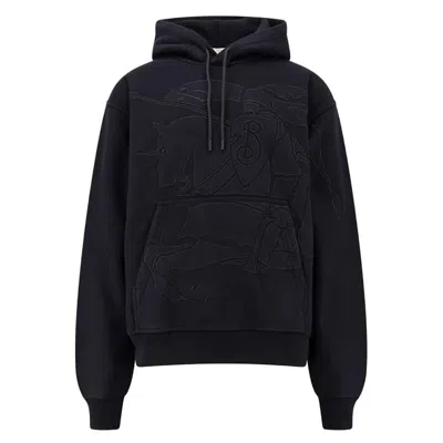 Burberry Ekd Embroidered Cotton Blend Hoodie In Black
