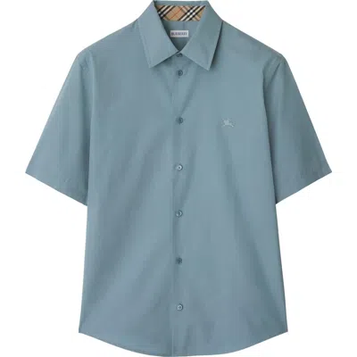 Burberry Ekd Embroidered Cotton Poplin Button-up Shirt In Blue