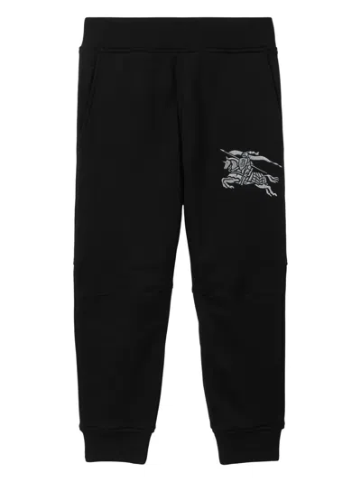 Burberry Ekd-embroidered Cotton Track Pants In Black