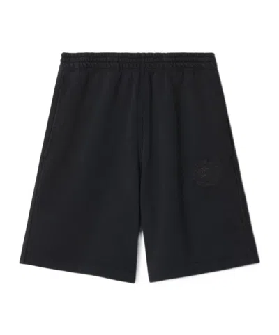 Burberry Ekd-embroidered Cotton Track Shorts In Black