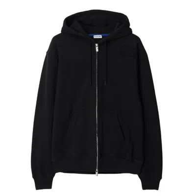 Burberry Ekd Embroidered Cotton Zip Hoodie In Black