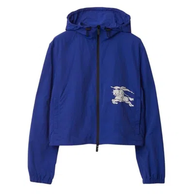 Burberry Ekd Embroidered Cropped Nylon Jacket In Blue