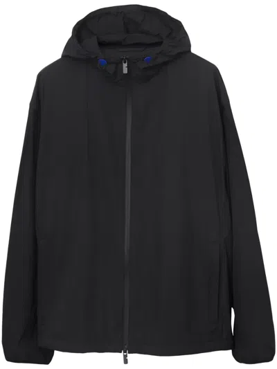 Burberry Ekd-embroidered Hooded Lightweight Jacket In Black