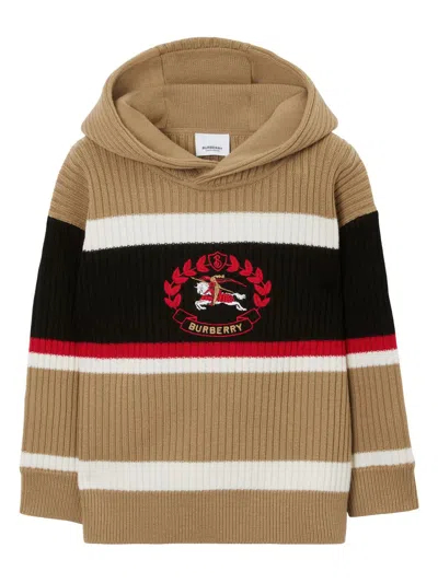 Burberry Childrens Embroidered Ekd Wool Hoodie In Archive Beige