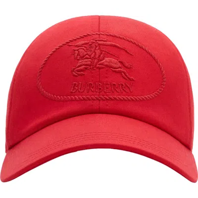 Burberry Ekd Embroidered Water Resistant Gabardine Adjustable Baseball Cap In Red