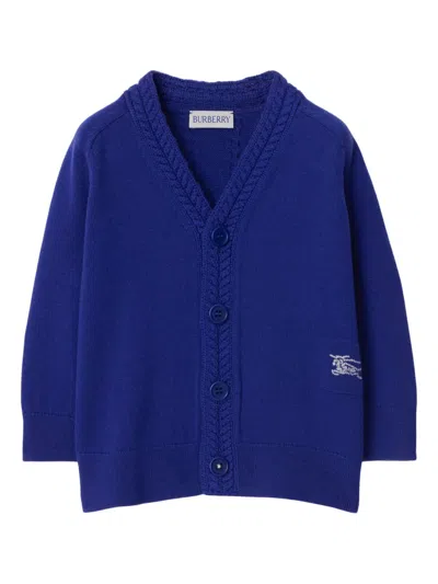 Burberry Babies' Ekd-embroidered Wool Cardigan In Blue