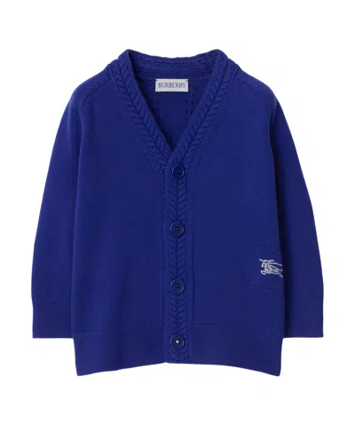 Burberry Kids' Ekd-embroidered Wool Cardigan In Blue