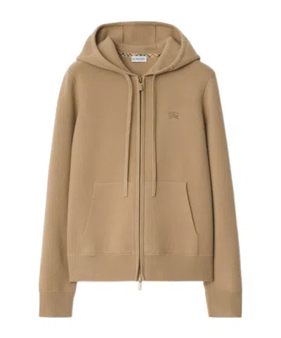 Burberry Ekd Embroidered Zipped Hooded Cardigan In Neutral
