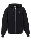 Burberry Check Trim Zip-up Drawstring Hoodie In Black