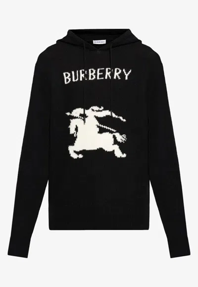 Burberry Ekd Intarsia Knit Sweater With Hood In Black
