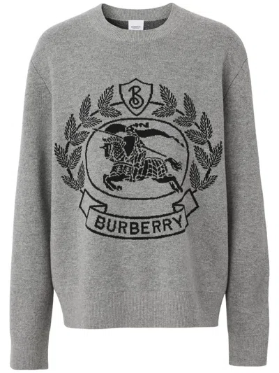 Burberry Ekd Intarsia Wool Jumper In Gray