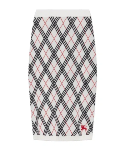Burberry Ekd Jacquard Checked Knitted Midi Skirt