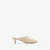 Burberry Quilted Kitten Heel Mules With Embroidered Detail In Neutral